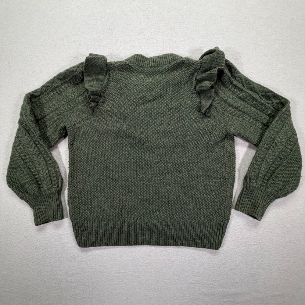 Madewell Womens Sweater Regular Green Ruffle Cable Knit Merino Wool Large - Picture 6 of 7